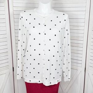 Croft & Barrow Scallop Trim Polka Dot Cardigan Sweater White Black Womens XL